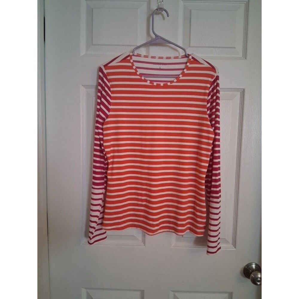 Lands End Striped Long Sleeve Womens Size M 10-12 Pink Orange Colorblock Nylon